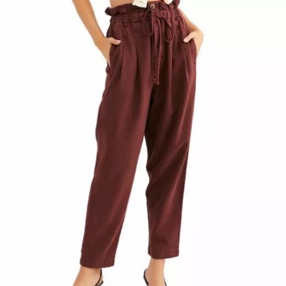 Free People Margate Paper Bag Waist Button Fly Cropped Trousers Size XS - Picture 3 of 13